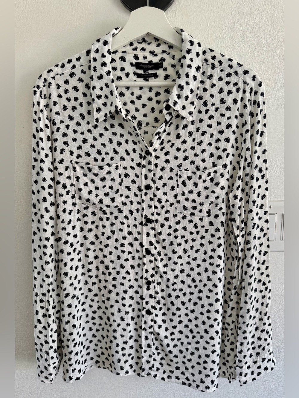 Womens White Blouse with Black Heart Print